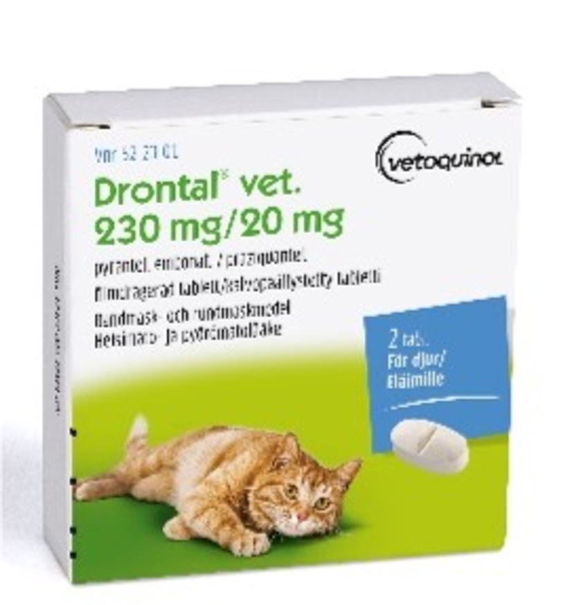 Drontal® vet. Filmdragerad tablett 230 mg/20 mg, 2 st till Katt - 230 mg/20 mg - 2 st tabl/frp