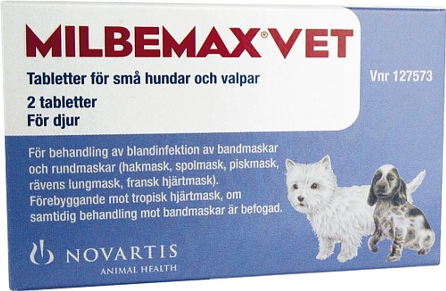 Milbemax Vet. Tablett 2,5/25 mg till små hundar och valpar. - 2 st tabletter/frp