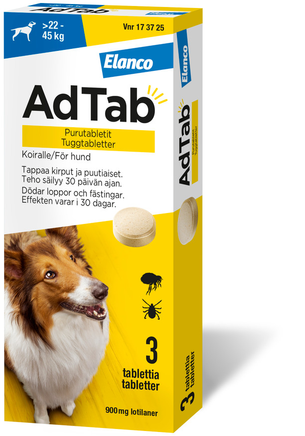 AdTab. 900 mg, tuggtabletter för hund (> 22–45 kg)