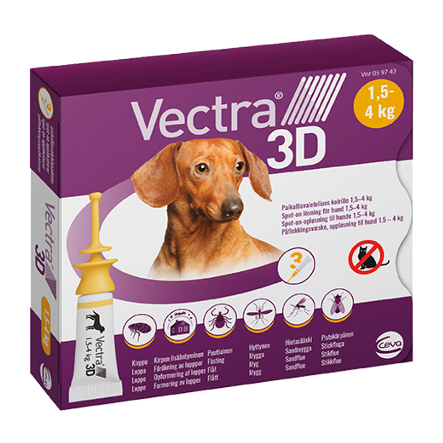 Vectra 3D för Hund. Spot-On Lösning, 1,5 - 4 kg.