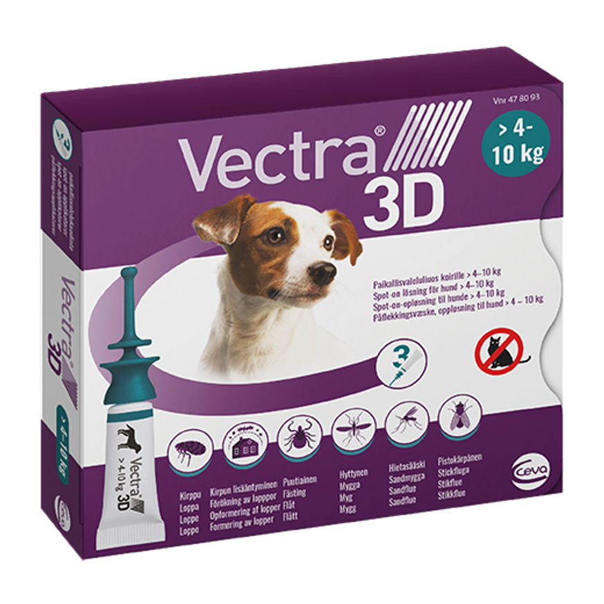 Vectra 3D för Hund. Spot-On Lösning, 4 - 10 kg.