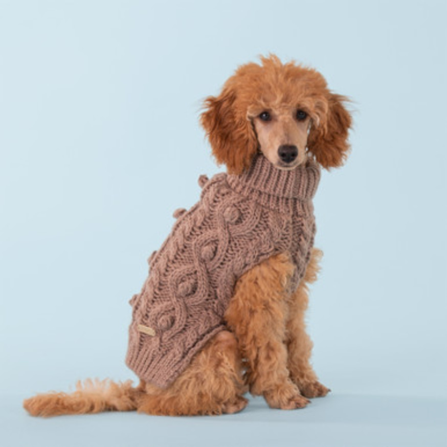 Handstickad tröja för hund, Beige