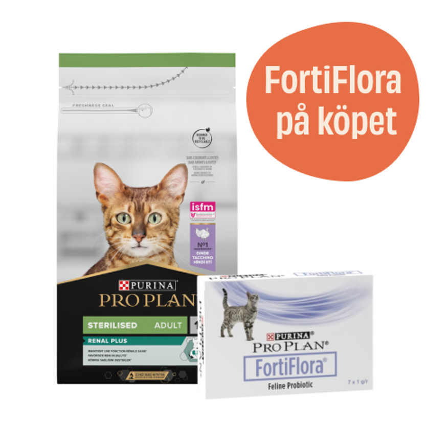 Sterilised Adult Renal Plus Kalkon Kattfoder + 7-pack FortiFlora