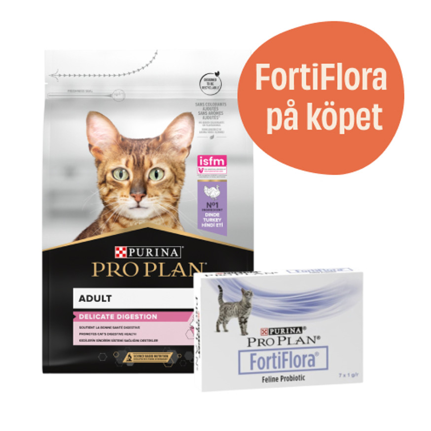 Adult Delicate Digestion Kalkon för katt + 7-pack FortiFlora