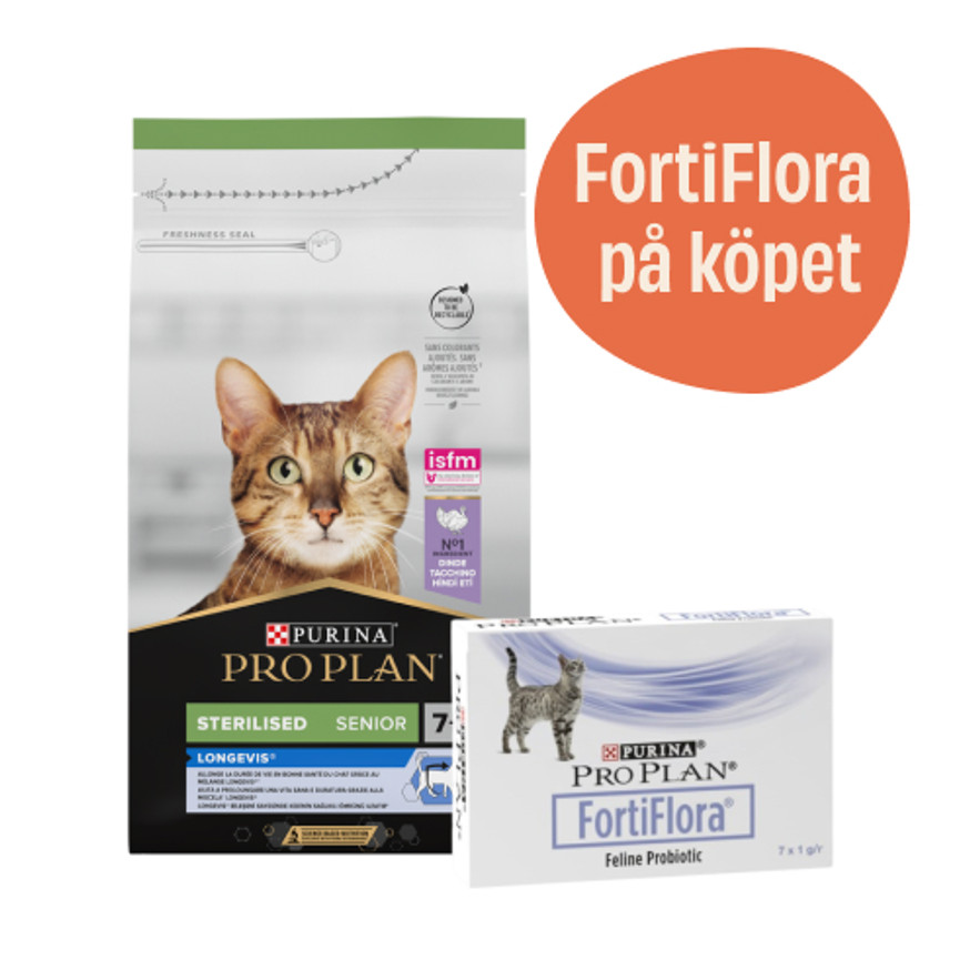 Sterilised Senior 7+ med LONGEVIS® Kalkon + 7-pack FortiFlora