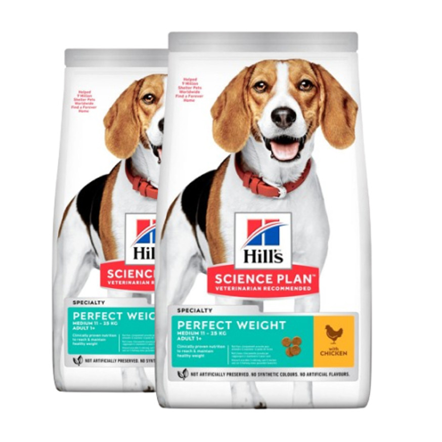 2 st Adult Perfect Weight Medium torrfoder med kyckling Hundfoder 12 kg