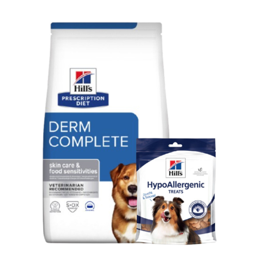 Treats + Prescription Diet Derm Complete Torrfoder till Hund
