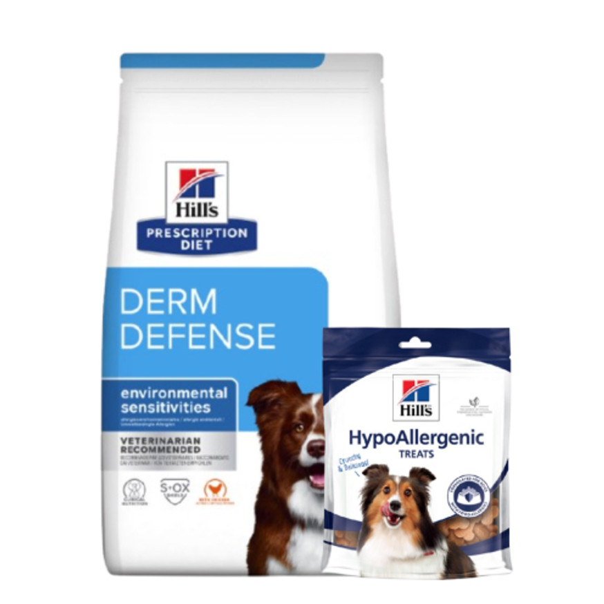 Treats + Prescription Diet Derm Defense Torrfoder med Kyckling Hundfoder