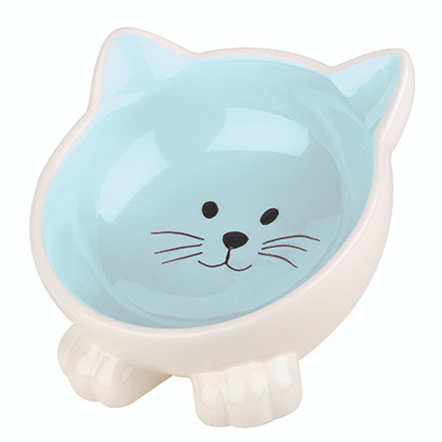 Kattformad kattskål i keramik - Blå