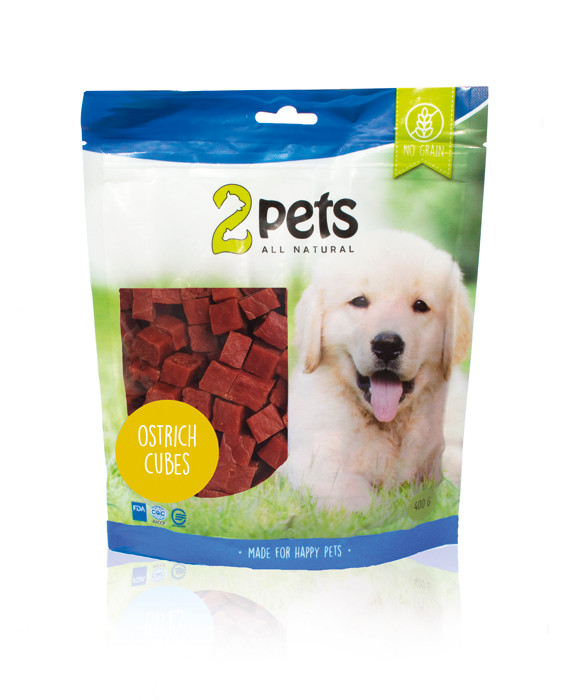 2pets Ostrich Cubes hundgodis – Medium