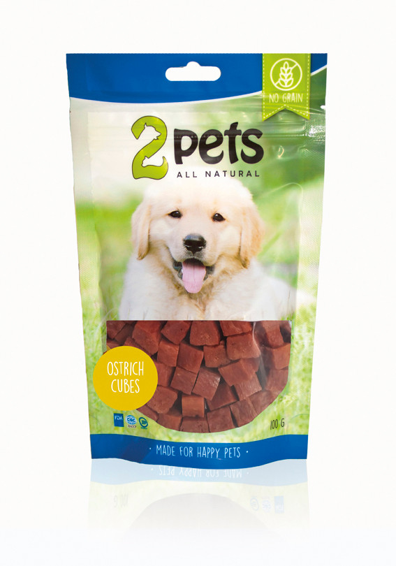 2pets Ostrich Cubes hundgodis – Small