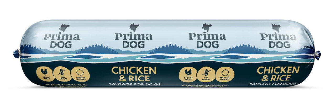 PrimaDog Kyckling & Ris Köttkorv – 12 x 800 g