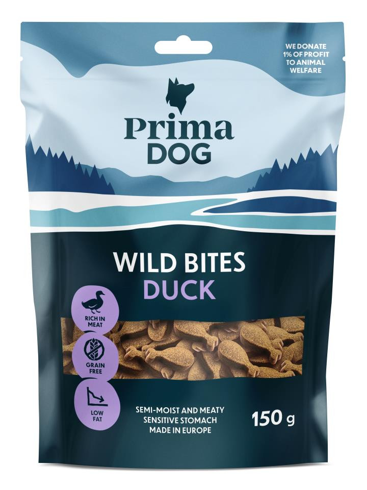 PrimaDog Wild Bites Anka & Solhatt – 150 g