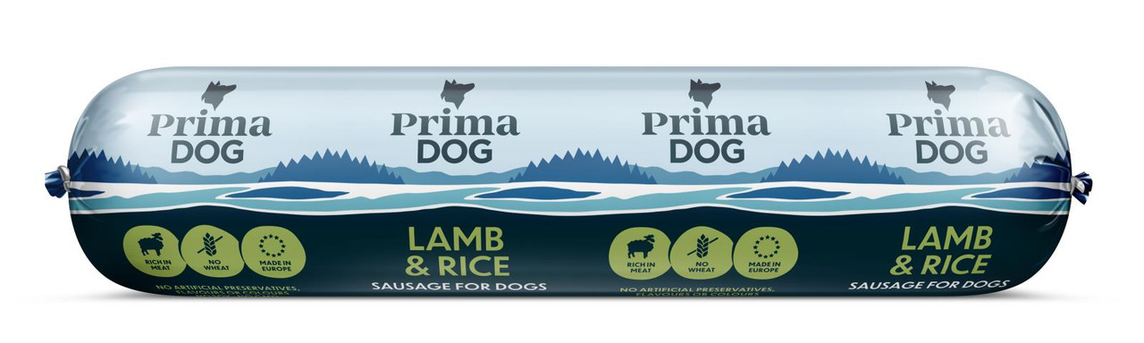 PrimaDog Lamm & Ris Köttkorv – 12 x 800 g