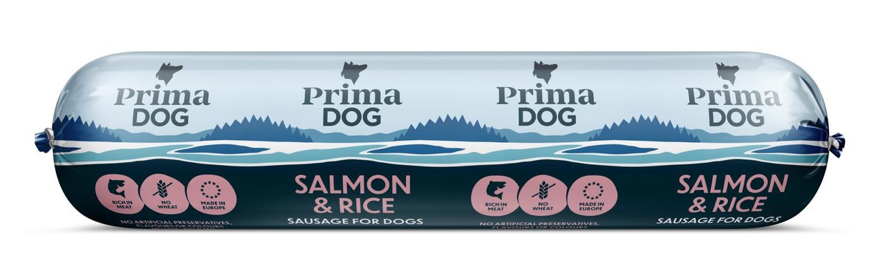 PrimaDog Lax & Ris Köttkorv – 12 x 800 g