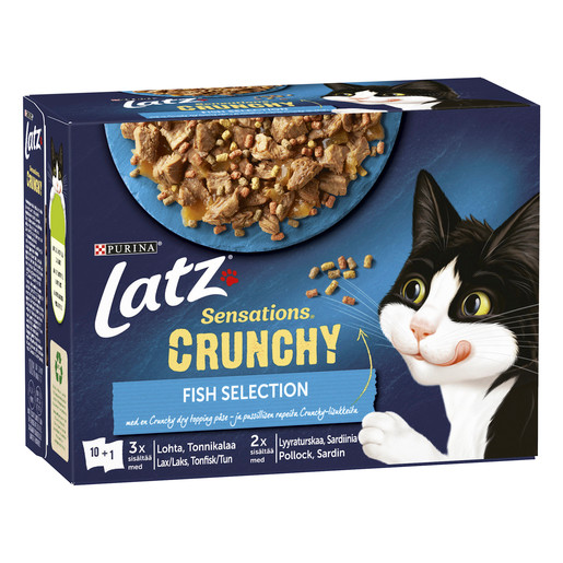 Sensations Crunchy Fish Selection V&aring;tfoder  I Gel&eacute; till Katt - 10 x 85 g + topping