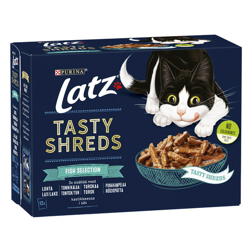 Tasty Shreds Fish Selection V&aring;tfoder i S&aring;s till Katt - 12 x 80 g