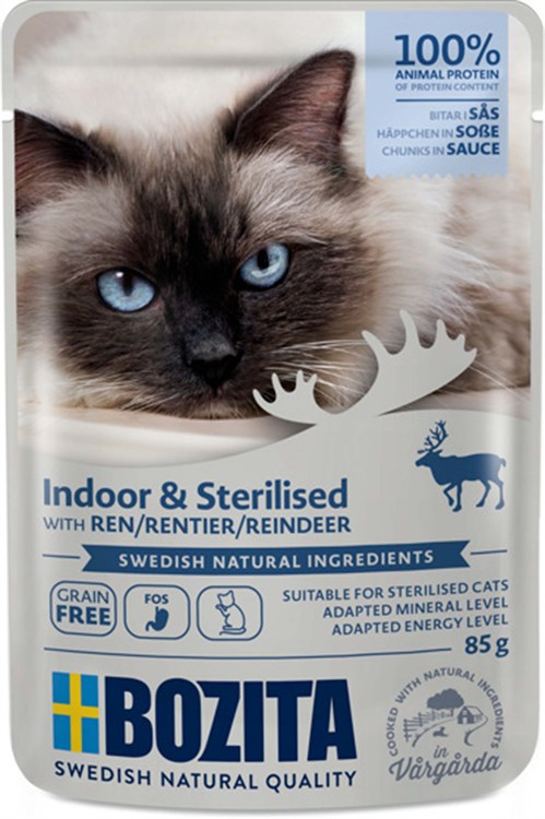 Indoor & Sterilised Våtfoder till Katt med Ren i Sås - 12 st x 85 g