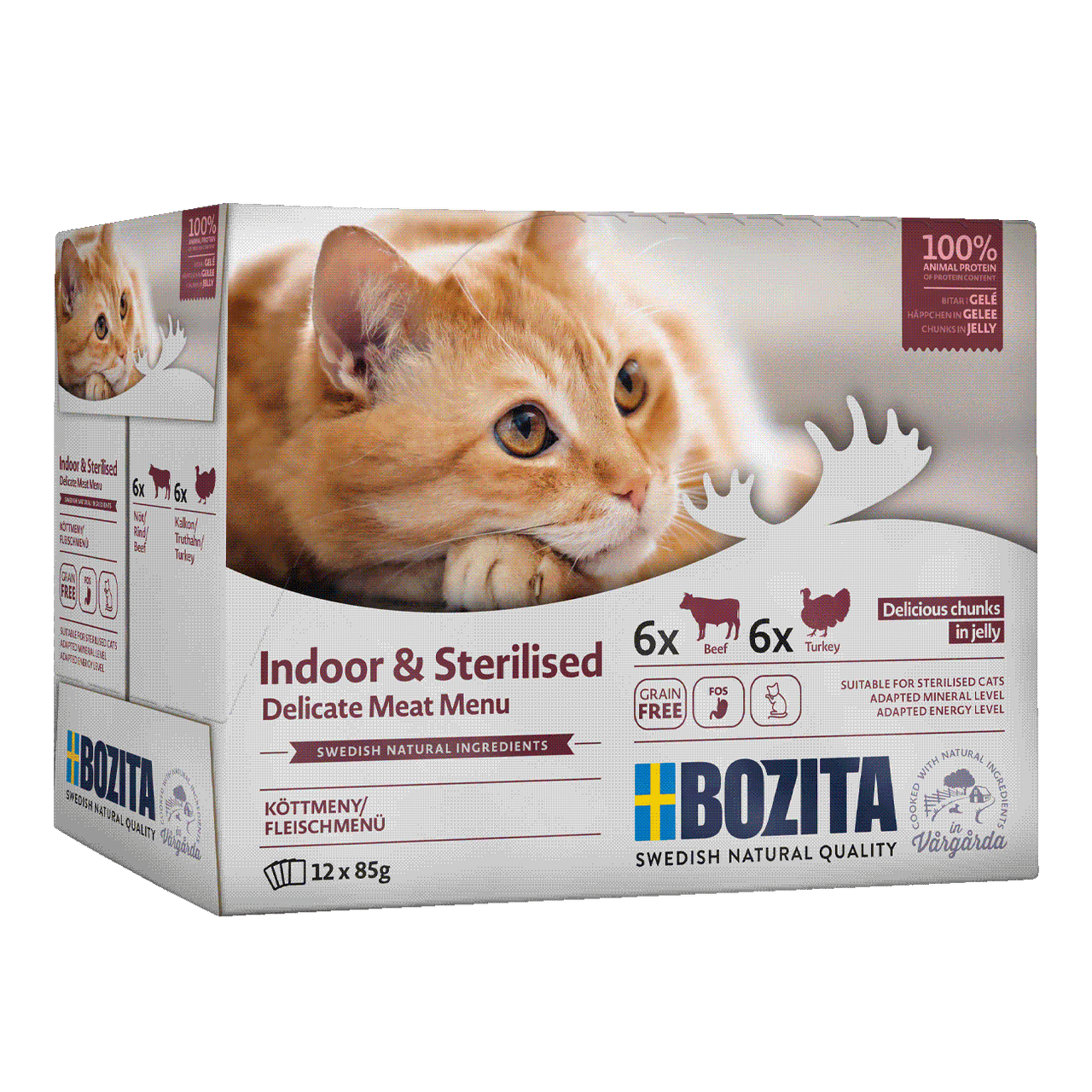 Indoor & Sterilised Multipack med Nöt och Kalkon för katt – 12 x 85 g