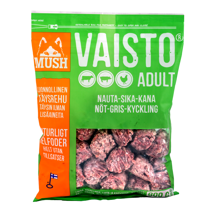 Vaisto® Köttbullar Nöt-Gris-Kyckling Hundfoder – 4x800g