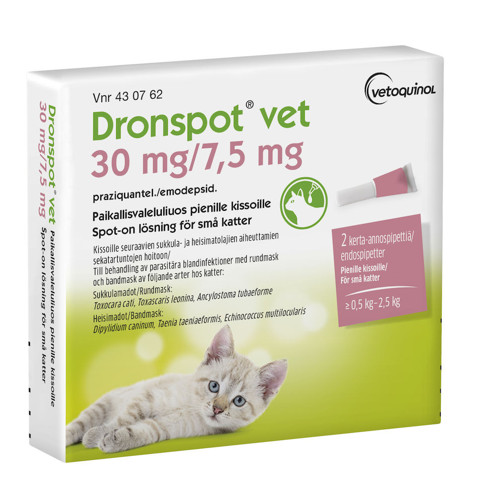 Dronspot® Vet. Spot-on lösning 30 mg/ 7,5 mg till Små Katter – 2 st pipetter (2 x 0,35 ml)