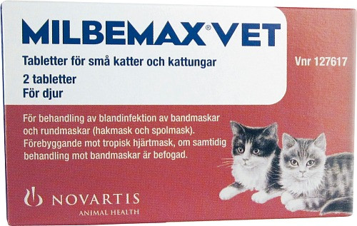 Milbemax Vet. Filmdragerad Tablett 4/10 mg till små katter och kattungar. – 2 st tabletter/frp