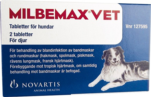 Milbemax Vet.  Tablett 12,5/125 mg till hundar – 4 st tabletter/fp