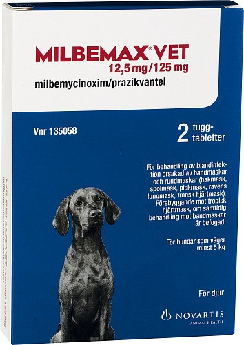 Milbemax Vet. Tuggtablett 12,5/125 mg till hundar – 2 st tabletter/frp