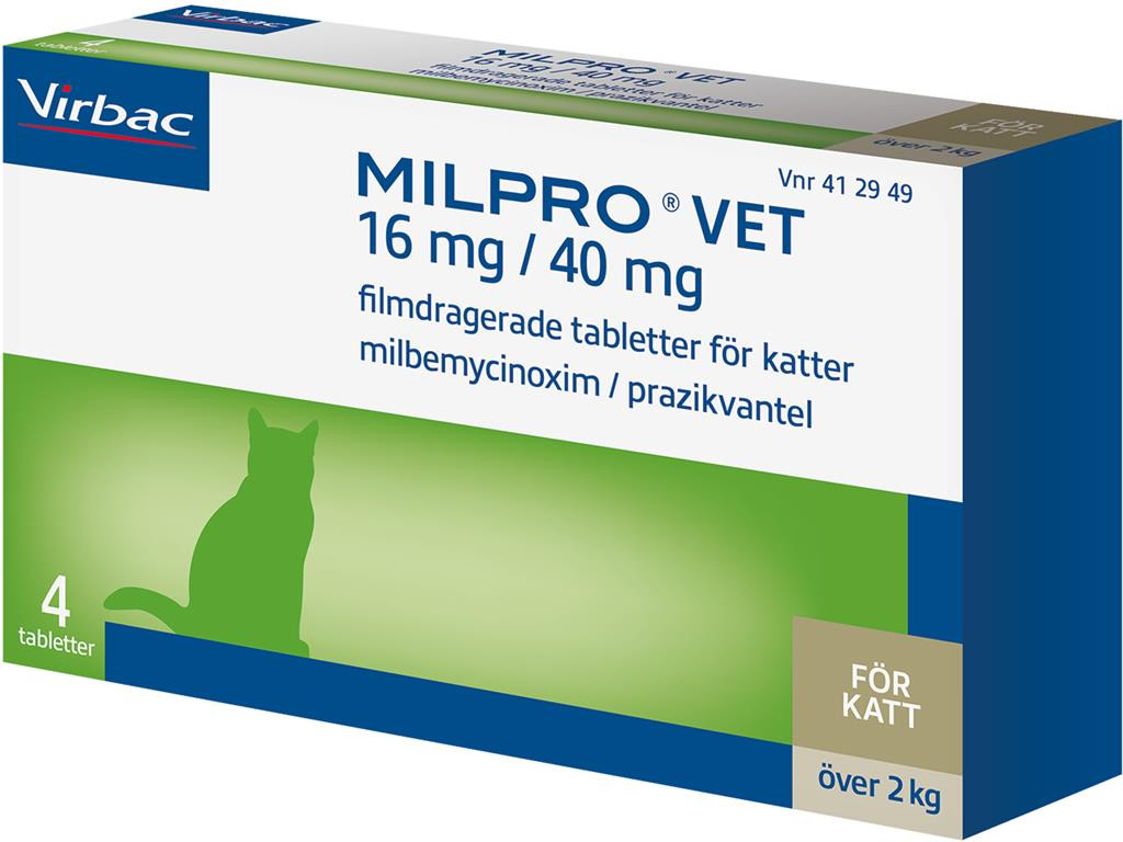 Milpro vet. Filmdragerad tablett 16 mg/40 mg till Katter – 4 tabletter