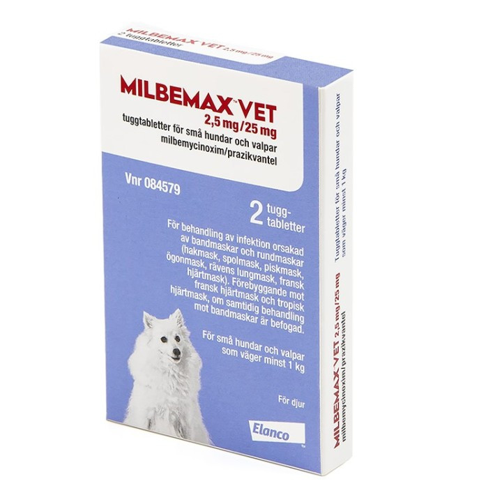 Milbemax vet. Tuggtablett 2,5 mg/25 mg, till Små Hundar , 2 st - 2 st tabletter/frp