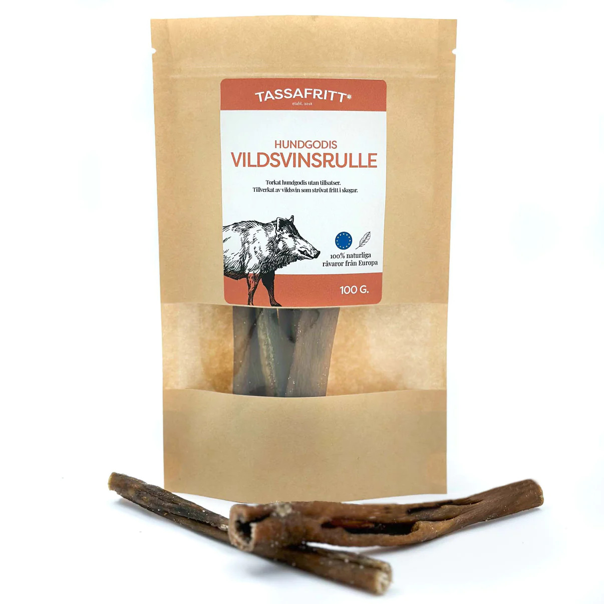 Naturligt Hundgodis Vildsvin Tuggrulle – 100 g