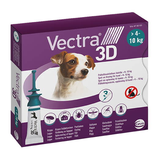 Vectra 3D för Hund. Spot-On Lösning, 4 - 10 kg. - Pipett, 3 st (3 x 1,6 ml)