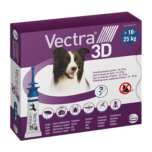 Vectra 3D för Hund. Spot-On Lösning, 10 - 25 kg. - Pipett, 3 st (3 x 3,6 ml)