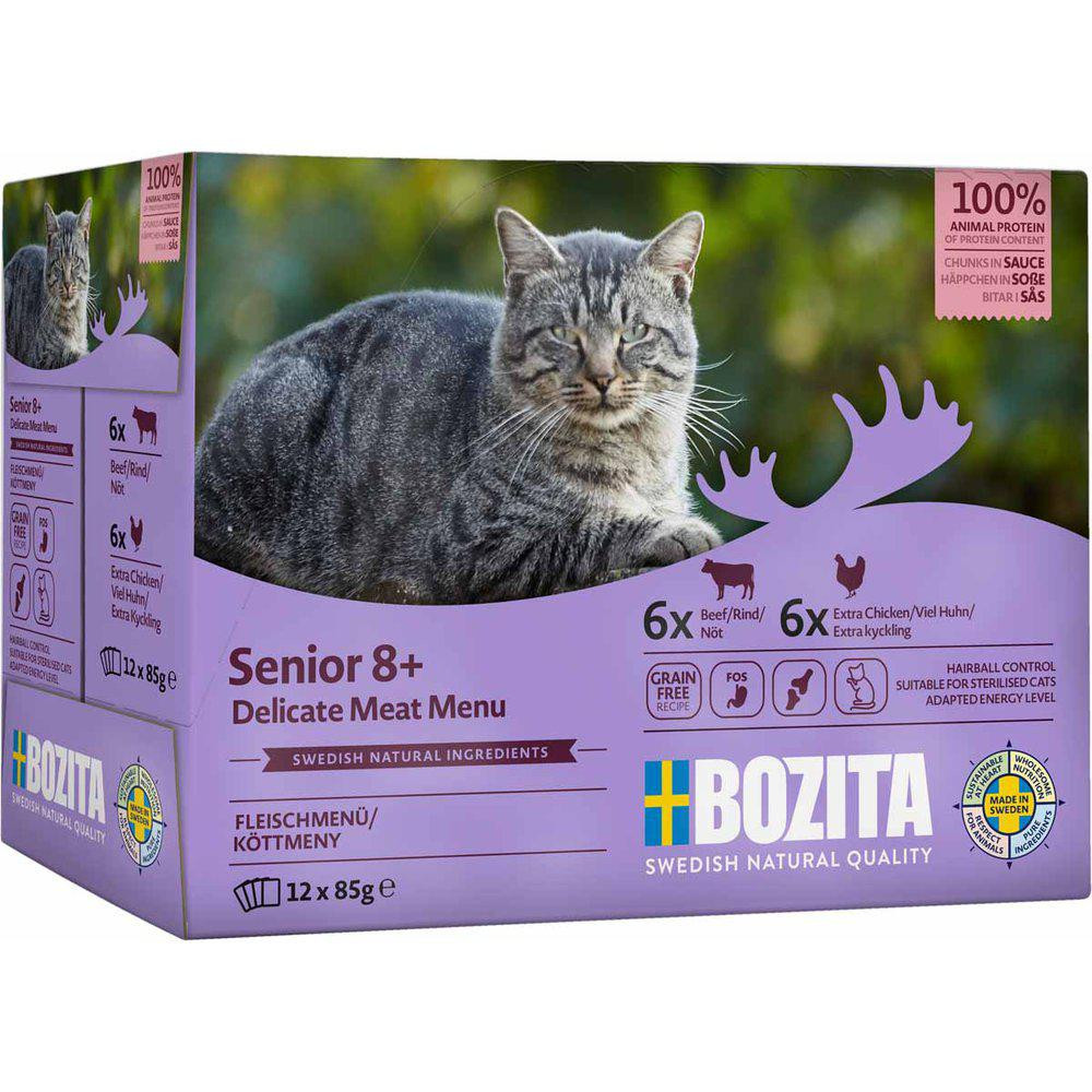 Feline Senior 8+ I Sås Multibox Kyckling & Nöt Kattfoder – (Kyckling/Nöt) 6 x 2 st