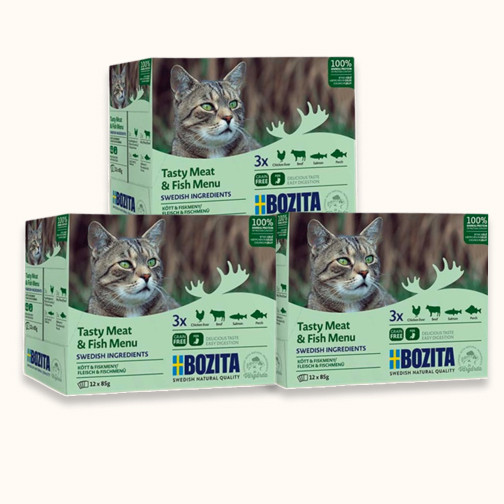 Multibox Kött & Fisk för katt gelé 3-pack (Spara 108 kr) – 12 x 85 g