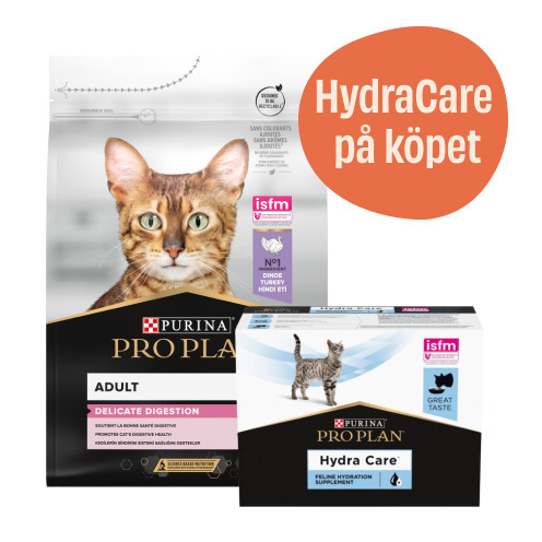 Adult Delicate Digestion Kalkon för katt + HydraCare - Torrfoder 1,5 kg + HydraCare 10 x 85 g