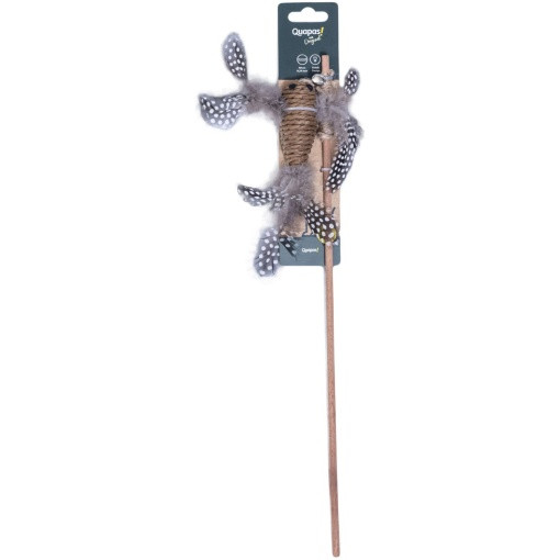 Kattspö i trä med sisalfågel, fjäder och pingla - Kattspö