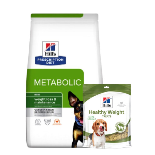 Treats + Prescription Diet Metabolic Weight Management Mini Torrfoder till Sm&aring; Hundar - 9 kg + treats