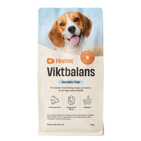 FirstVet Sensitiv Viktbalans - hundfoder för känsliga magar, med lägre fetthalt - 12 kg