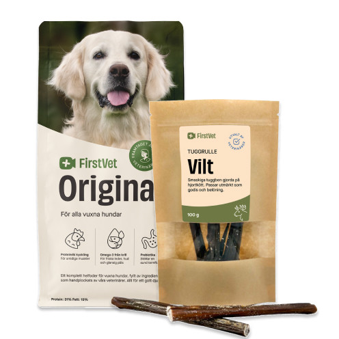 K&ouml;p FirstVet Original - extra smakligt foder f&ouml;r hundar 12 kg - f&aring; tuggben p&aring; k&ouml;pet! - 12 kg + 100 g