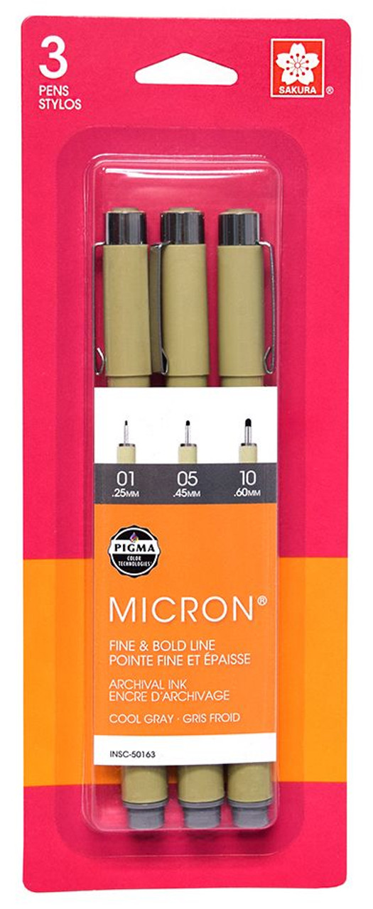 Sakura Pigma Micron Set of 3 Black Pens in Size 01 - Artist