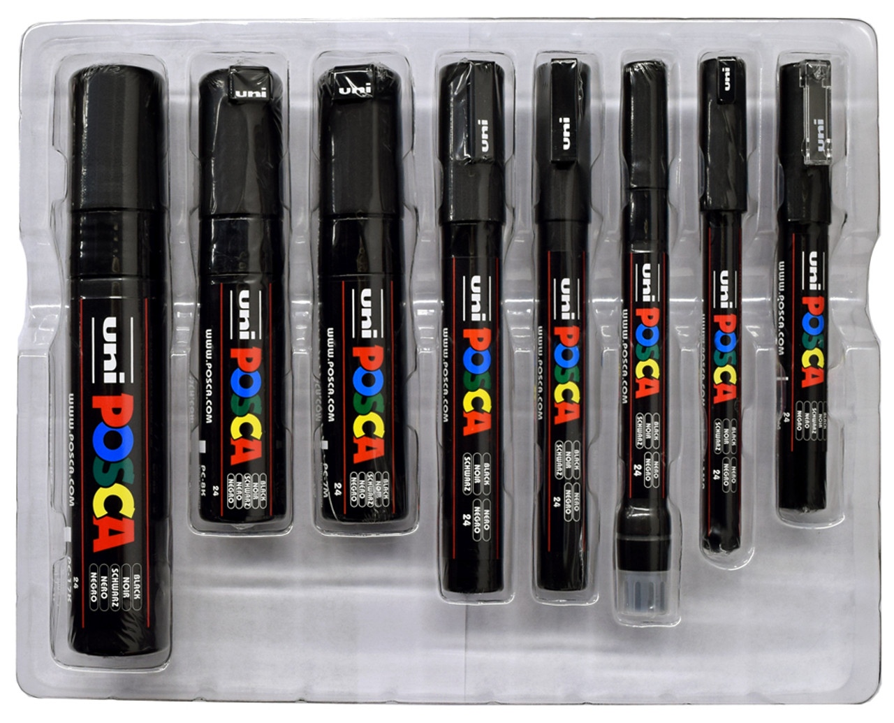 8pc Black Assorted Posca - Assorted Tips - Artworx Art Supplies