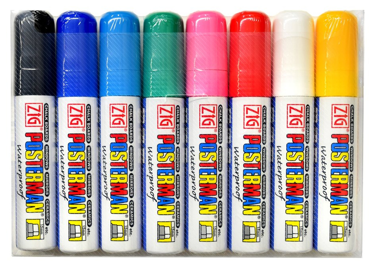 Zig Posterman 15mm Tip Wet-Wipe Markers, 8/Pkg