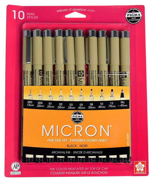 Sakura Gray Pigma Micron Set 10 Black, Pens