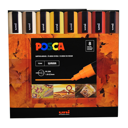 Uni Posca Paint Marker PC-5M Medium Bullet Tip Set of 8 warm tone colors