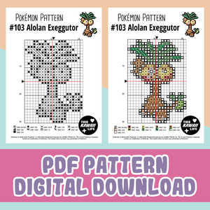 #103 Alolan Exeggutor - Cross Stitch Digital PDF Download Pattern
