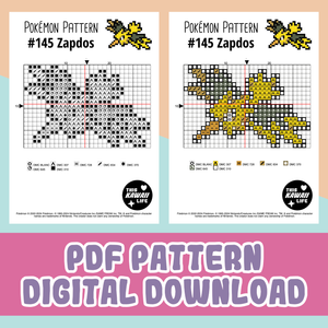 #145 Zapdos - Cross Stitch Digital PDF Download Pattern