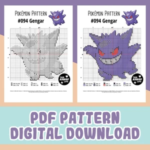 #094 Gengar - Large Cross Stitch Digital PDF Download Pattern