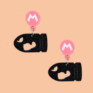 Mario Kart Petite Bullet Bill Earrings
