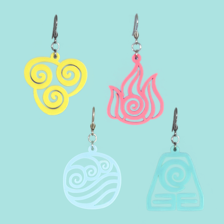 Avatar Airbender Element Laser Cut Acrylic Earrings